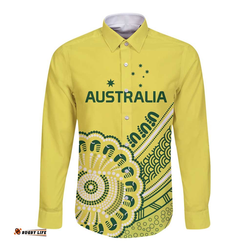 Custom Cricket Aussie Pride Long Sleeve Button Shirt Aboriginal Dot Art Cricket LT9