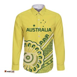 Custom Cricket Aussie Pride Long Sleeve Button Shirt Aboriginal Dot Art Cricket LT9