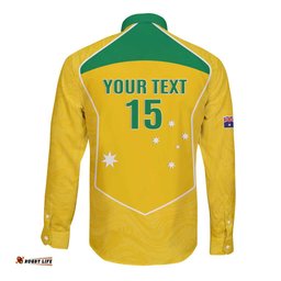 Custom Australia Soccer Long Sleeve Button Shirt Aussie Aussie Oi Oi Oi LT15