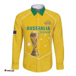 Custom Australia Soccer Long Sleeve Button Shirt Aussie Aussie Oi Oi Oi LT15