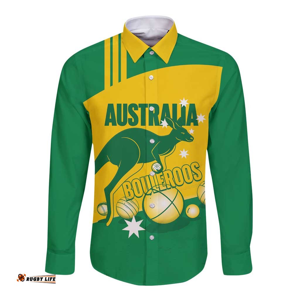 Custom Australia Petanque Long Sleeve Button Shirt Aussie Kangaroo Bouleroos National Color LT14