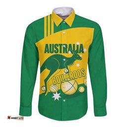 Custom Australia Petanque Long Sleeve Button Shirt Aussie Kangaroo Bouleroos National Color LT14