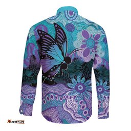 Australia Indigenous Teal Purple Contemporary Aboriginal Art Long Sleeve Button Shirt Hope Is Real LT7