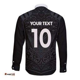 Custom Aotearoa Rugby Long Sleeve Button Shirt The Blacks-Sporty T90 Style LT03
