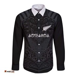 Custom Aotearoa Rugby Long Sleeve Button Shirt The Blacks-Sporty T90 Style LT03