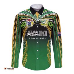 Custom Cook Islands Rugby League Long Sleeve Button Shirt Avaiki Tatau Tribal Motifs Black Color LT03