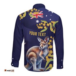 Blue Kangaroo and Golden Wattle Personalised Long Sleeve Button Shirt Happy Australia Day 6 January LT9
