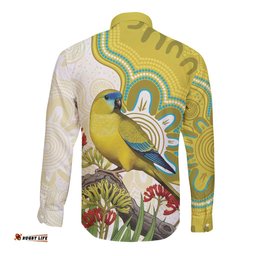 Australia Rock Parrot Long Sleeve Button Shirt Kangaroo Paws Indigenous Art LT14