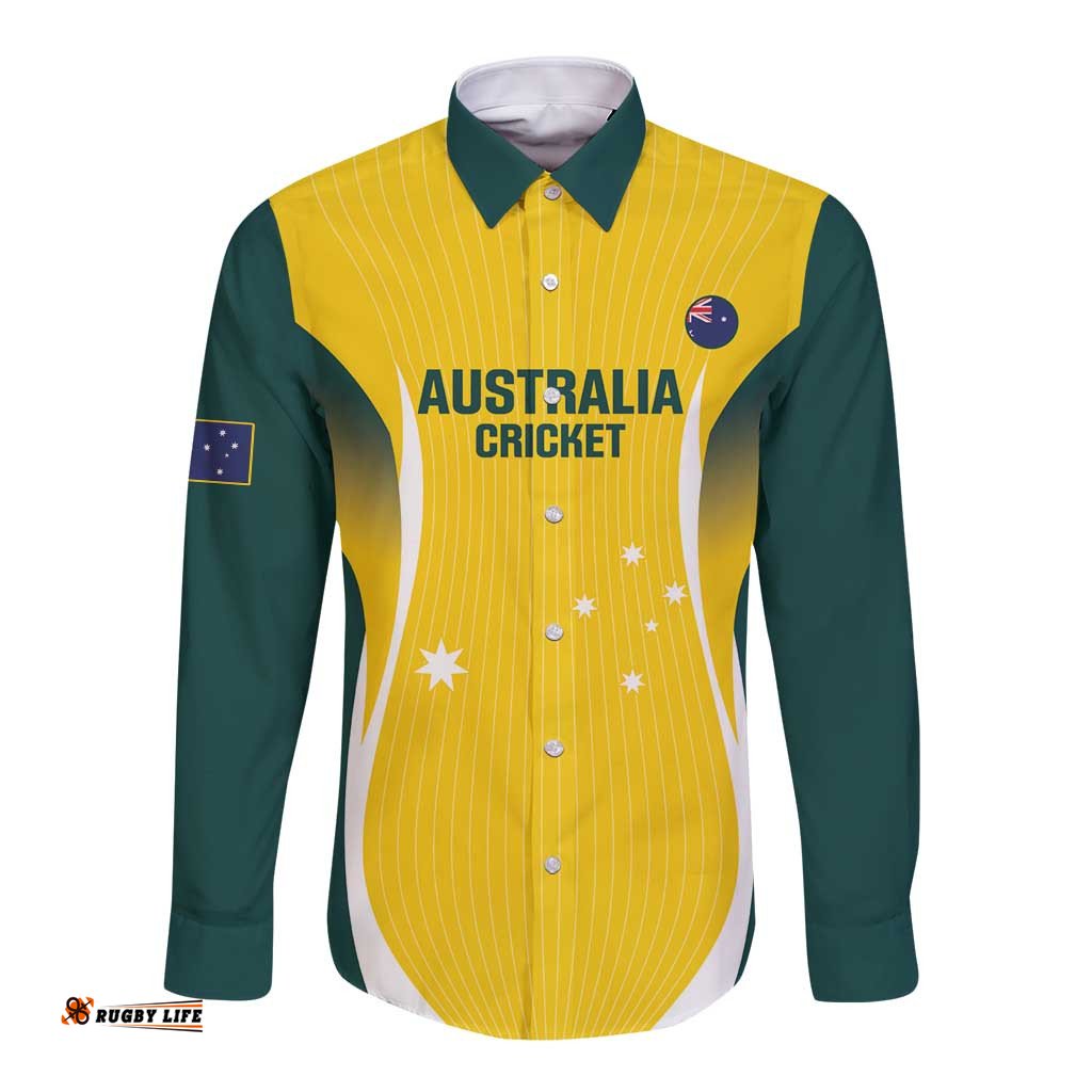Custom Australia Cricket Long Sleeve Button Shirt Go Champions Aussie LT14