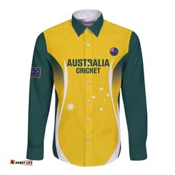 Custom Australia Cricket Long Sleeve Button Shirt Go Champions Aussie LT14