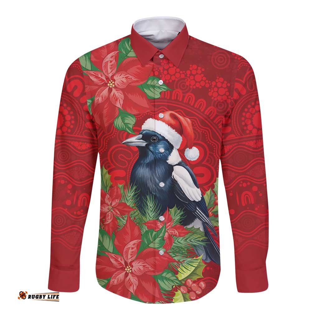 Australian Magpie Long Sleeve Button Shirt Aboriginal Inspired Christmas LT9