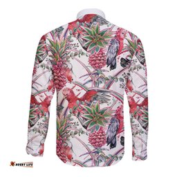 Australia Pink Galah Long Sleeve Button Shirt Rose-breasted Cockatoo Pineapple Seamless Vibes LT14