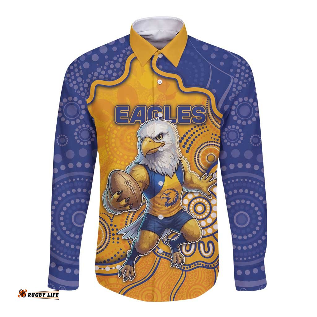 Custom Eagles Football Long Sleeve Button Shirt Aboriginal Dot Art Pattern DT05