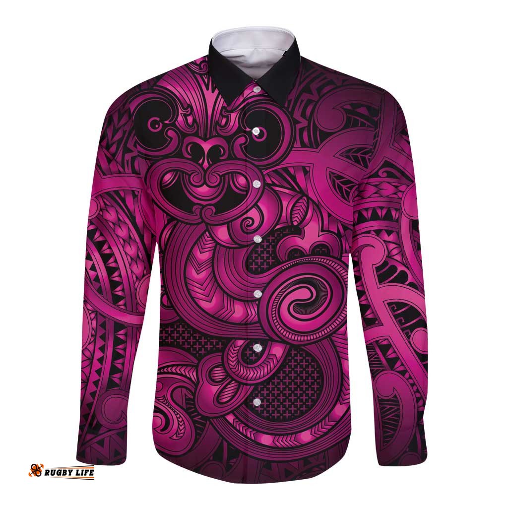 Aotearoa Maori Hei Tiki Long Sleeve Button Shirt Mawhero Kowhaiwhai Puhoro Motif LT9