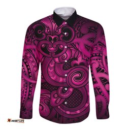Aotearoa Maori Hei Tiki Long Sleeve Button Shirt Mawhero Kowhaiwhai Puhoro Motif LT9