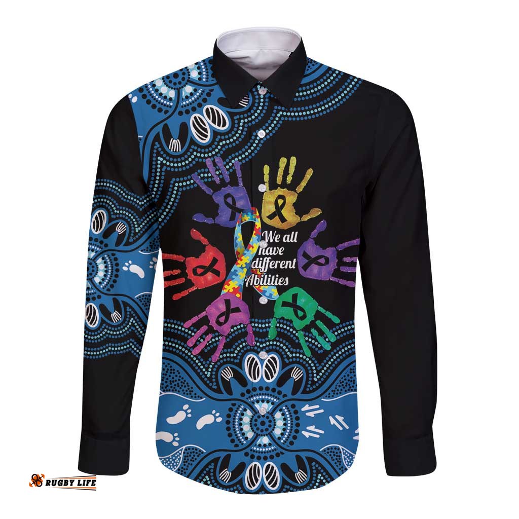 Autism Awareness Australia Indigenous Long Sleeve Button Shirt We All Have Different Abilities LT14