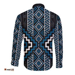 Azure Tukutuku Pattern Aotearoa Long Sleeve Button Shirt Niho Taniwha and Puhoro Motifs LT7