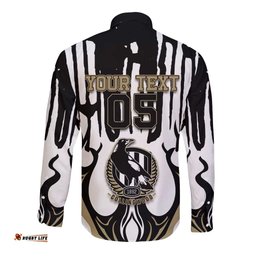 Custom Collingwood Black Long Sleeve Button Shirt Unique Style DT05
