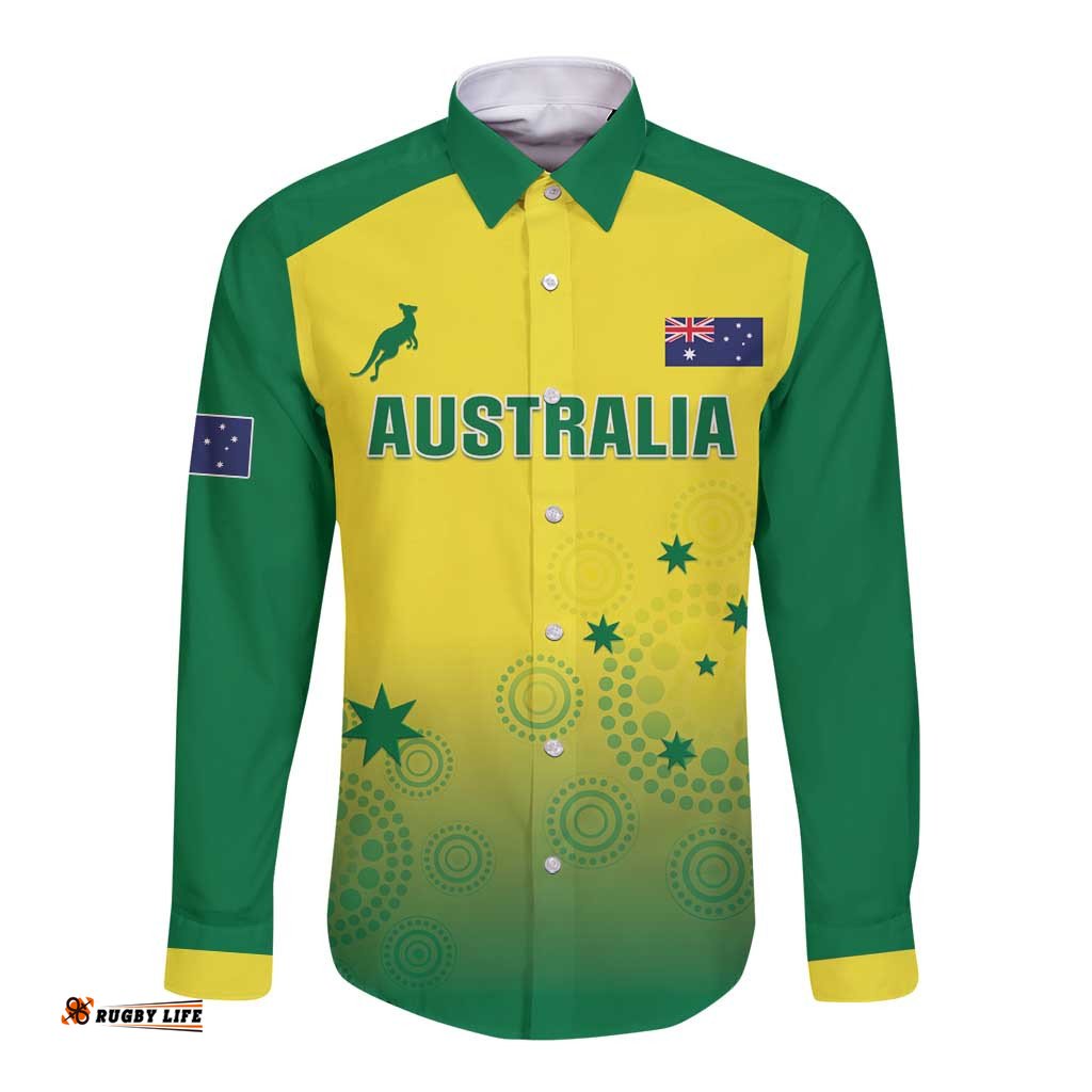 Custom Australia Cricket Long Sleeve Button Shirt Go Champions Aussies LT05