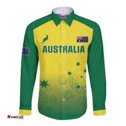 Custom Australia Cricket Long Sleeve Button Shirt Go Champions Aussies LT05