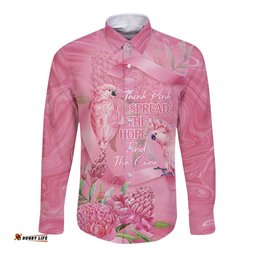 Australia Breast Cancer Awareness Long Sleeve Button Shirt Think Pink Cockatoos Ribbon LT14