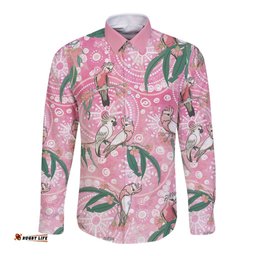 Australia Galah Aboriginal Long Sleeve Button Shirt Breast Cancer Awareness LT7