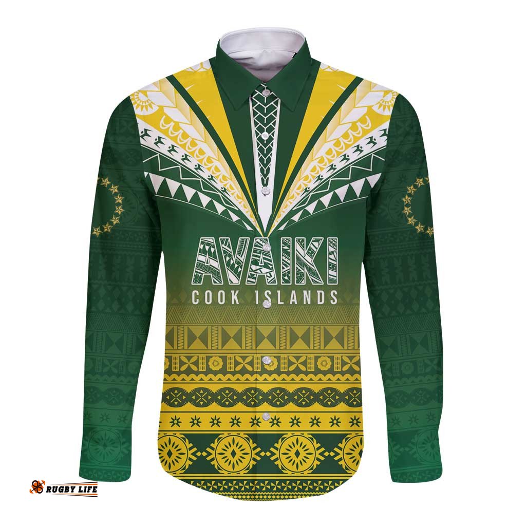 Cook Islands Rugby Custom Long Sleeve Button Shirt Kuki Avaiki LT7
