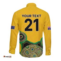 Custom Australia Cricket Spirit 2026 Long Sleeve Button Shirt World T20 Edition - Gold Aboriginal LT9