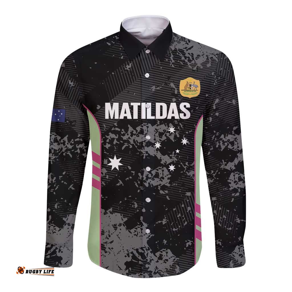 Custom Australia Matildas 2026 Long Sleeve Button Shirt Come On Aussie Grunge Style LT14