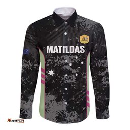 Custom Australia Matildas 2026 Long Sleeve Button Shirt Come On Aussie Grunge Style LT14