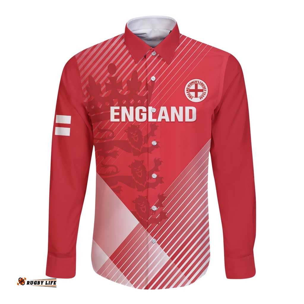 Custom England Cricket Long Sleeve Button Shirt Go Champions Sporty Style LT14