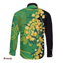 Australia Golden Wattle Long Sleeve Button Shirt Aussie Native Flowers Indigenous Art LT14