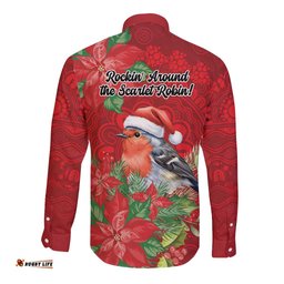 Australian Scarlet Robin Long Sleeve Button Shirt Aboriginal Inspired Christmas LT9