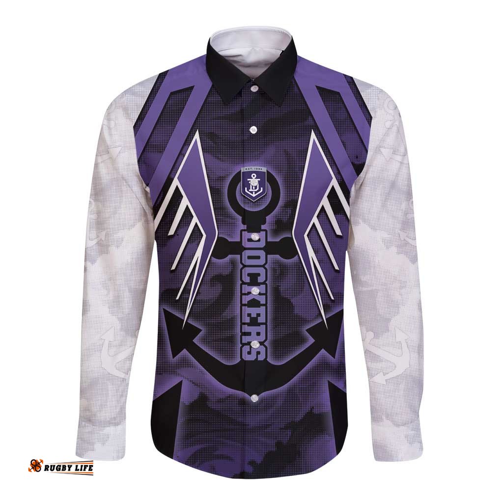 Custom Fremantle Football Long Sleeve Button Shirt Dockers Anchor Sporty Style DT05