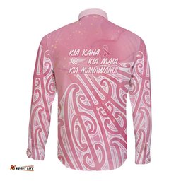 Breast Cancer Awareness Maori Long Sleeve Button Shirt Kia Kaha Kia Maia Kia Manawanui LT7