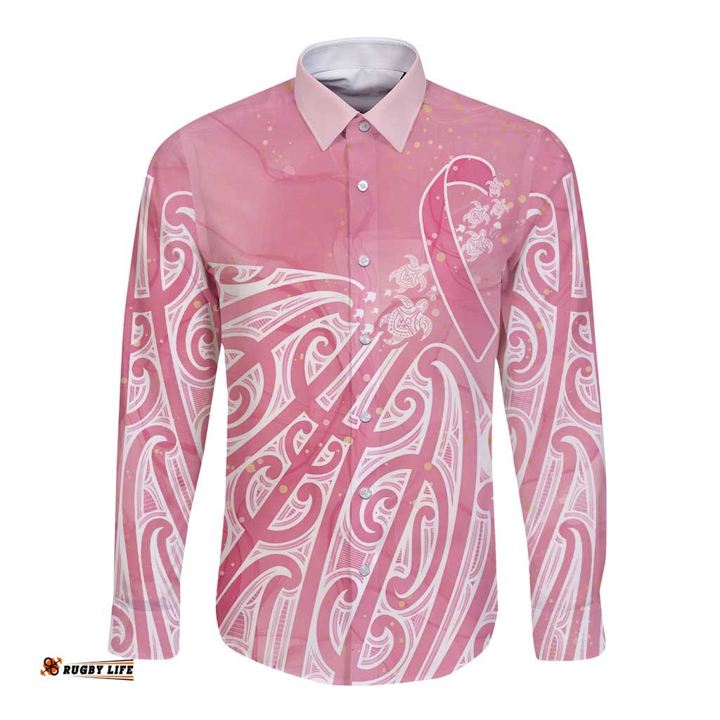 Breast Cancer Awareness Maori Long Sleeve Button Shirt Kia Kaha Kia Maia Kia Manawanui LT7