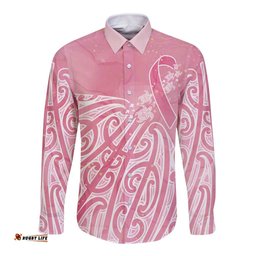 Breast Cancer Awareness Maori Long Sleeve Button Shirt Kia Kaha Kia Maia Kia Manawanui LT7