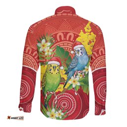 Budgerigar Australia Christmas Long Sleeve Button Shirt Budgies Golden Wattle Aboriginal Red LT14