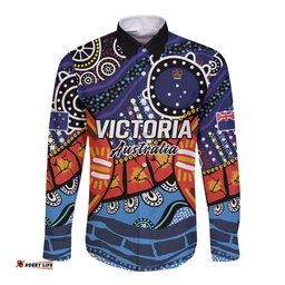 Australia Victoria State Long Sleeve Button Shirt Peace and Prosperity LT9