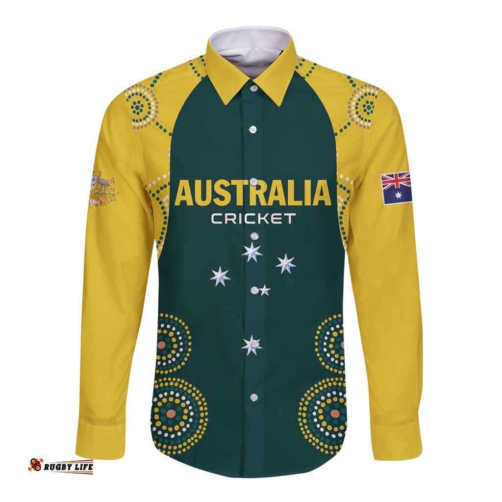 Custom Australia Cricket Long Sleeve Button Shirt Aussies Champions LT01