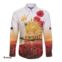 Australia Cockatoo ANZAC Day Long Sleeve Button Shirt Lest We Forget LT05