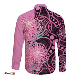 Australia Grevillea Long Sleeve Button Shirt Aussie Native Spider Flower Indigenous Art LT14