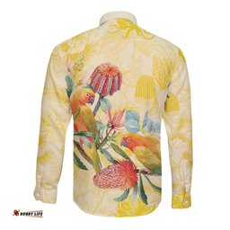 Birds and Floral Aussie Lorikeet Long Sleeve Button Shirt Pastel Yellow LT7