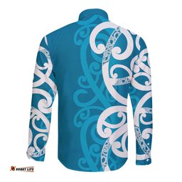 Azure Blue Maori Long Sleeve Button Shirt Koru Kowhaiwhai LT7