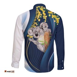 Australia Day Long Sleeve Button Shirt Koala Blue Modern Vibe LT7