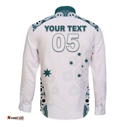 Custom Australia Rugby 2026 Long Sleeve Button Shirt Go Wallabies Aboriginal Pattern White Version LT05