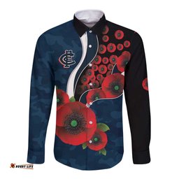 Carlton Blues ANZAC Personalised Long Sleeve Button Shirt Lest We Forget Poppy Camo LT9