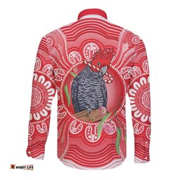 Australia Gang-gang Cockatoo Christmas Long Sleeve Button Shirt Eucalyptus Blossoms Aboriginal Merry Xmas LT14