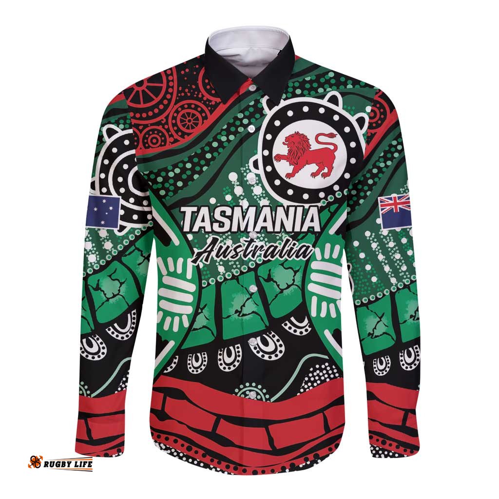 Australia Tasmania State Long Sleeve Button Shirt Ubertas et Fidelitas LT9