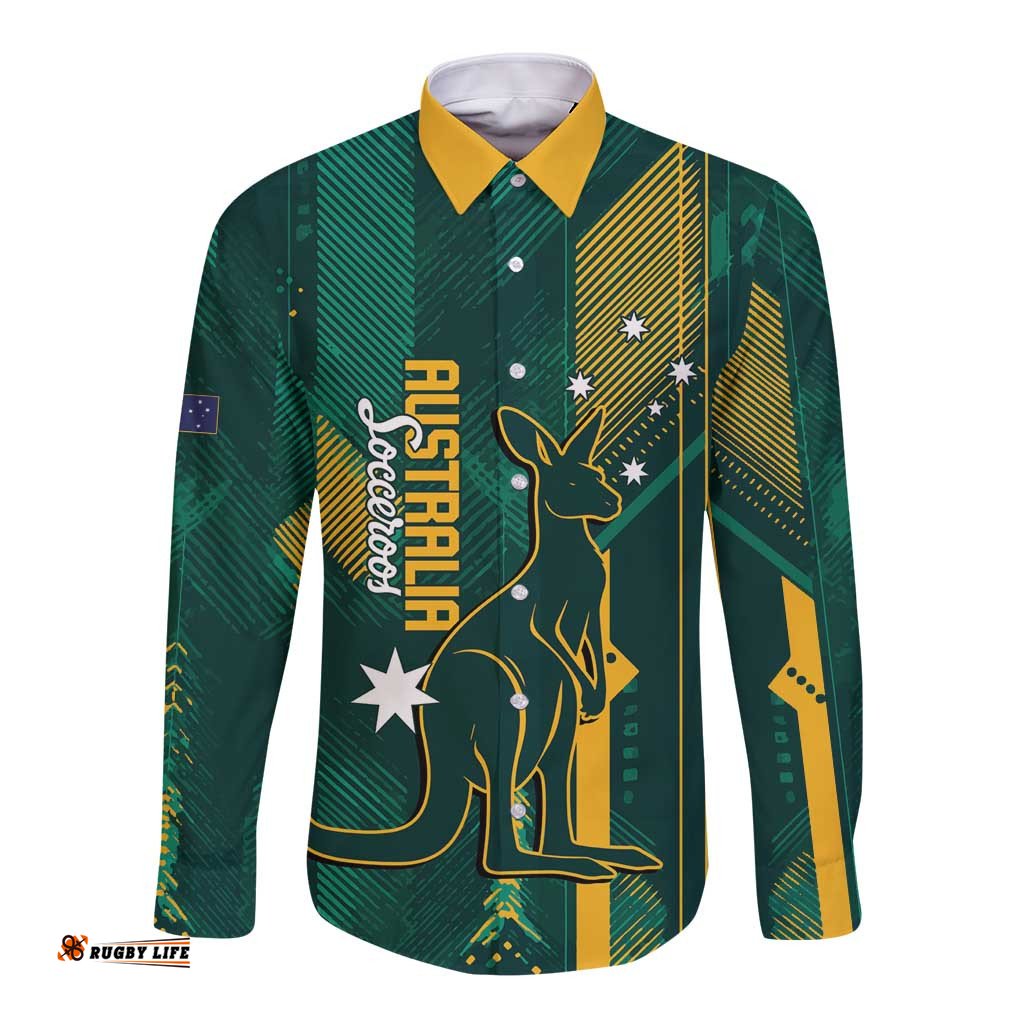 Australia Socceroos 2026 Custom Long Sleeve Button Shirt Go Aussie Kangaroo National Color LT14
